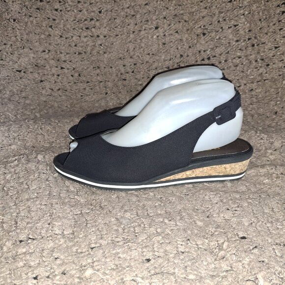BRUNATE-Bungalow-Fabric Slingback Cork Wedge-Peep Toe-Sz 38.5-Near Mint - Picture 2 of 8
